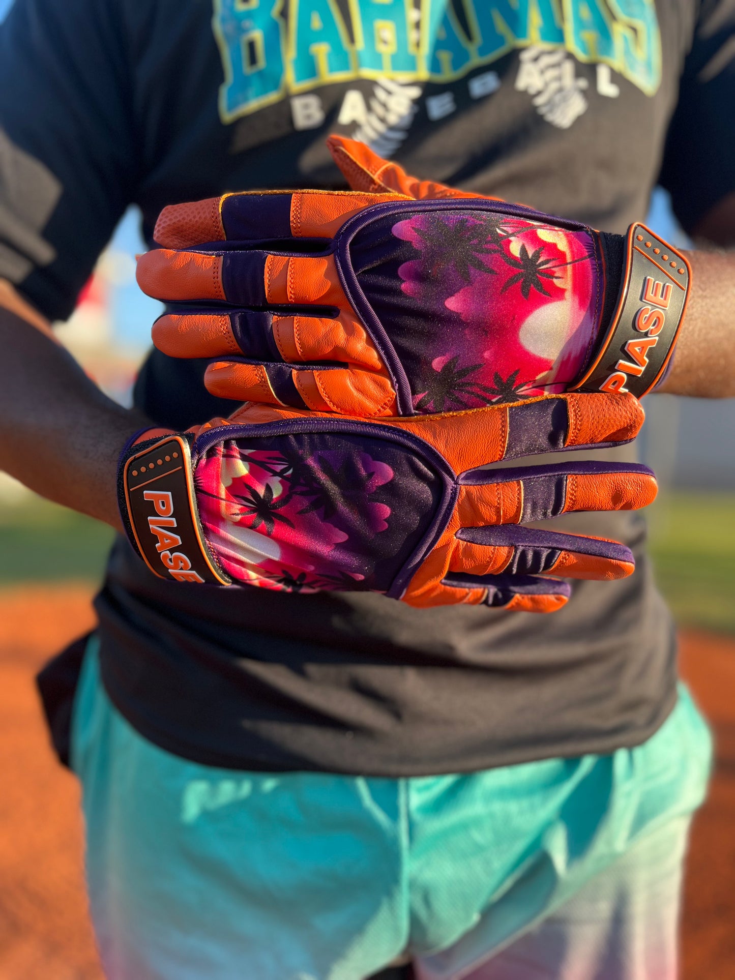 Sunset Theme Batting Gloves Long Cuff